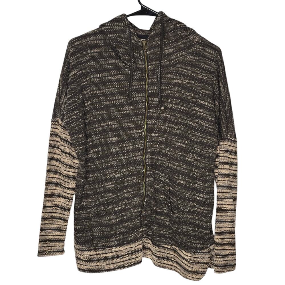 O'Neill Black & Tan Knit Zip Up Hoodie Jacket Women's Small